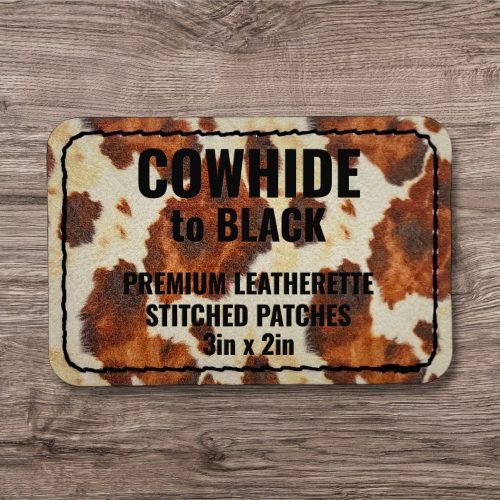 Cowhide / Black Premium Leatherette™ Stitched Patches - #LoneStar Adhesive#