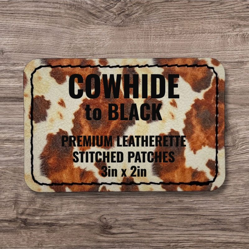 Cowhide / Black Premium Leatherette™ Stitched Patches - #LoneStar Adhesive#