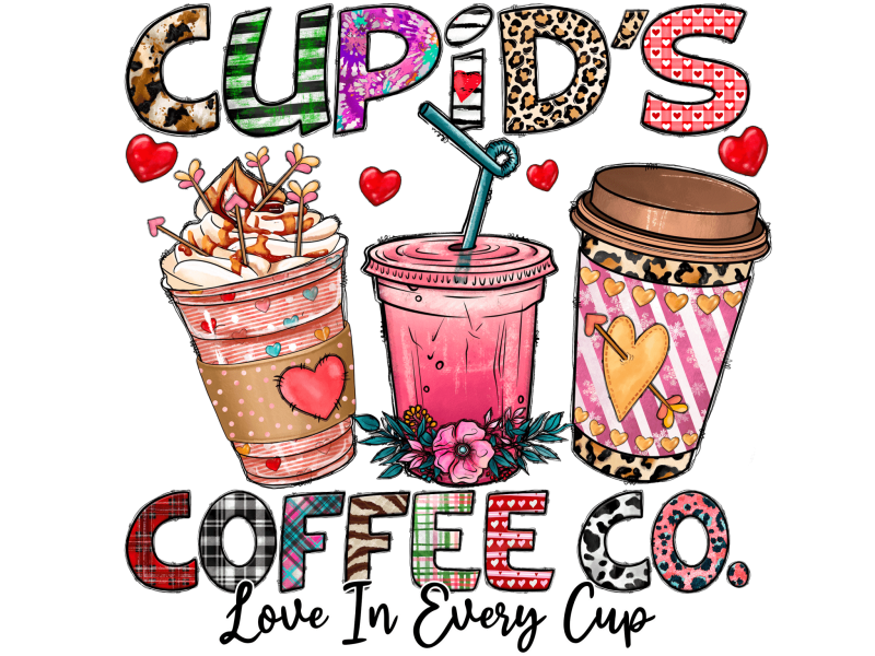 cupids coffee co love in evey cup dtf transfer 224722