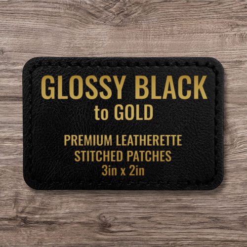 Glossy Black / Gold Premium Leatherette™ Stitched Patches - #LoneStar Adhesive#