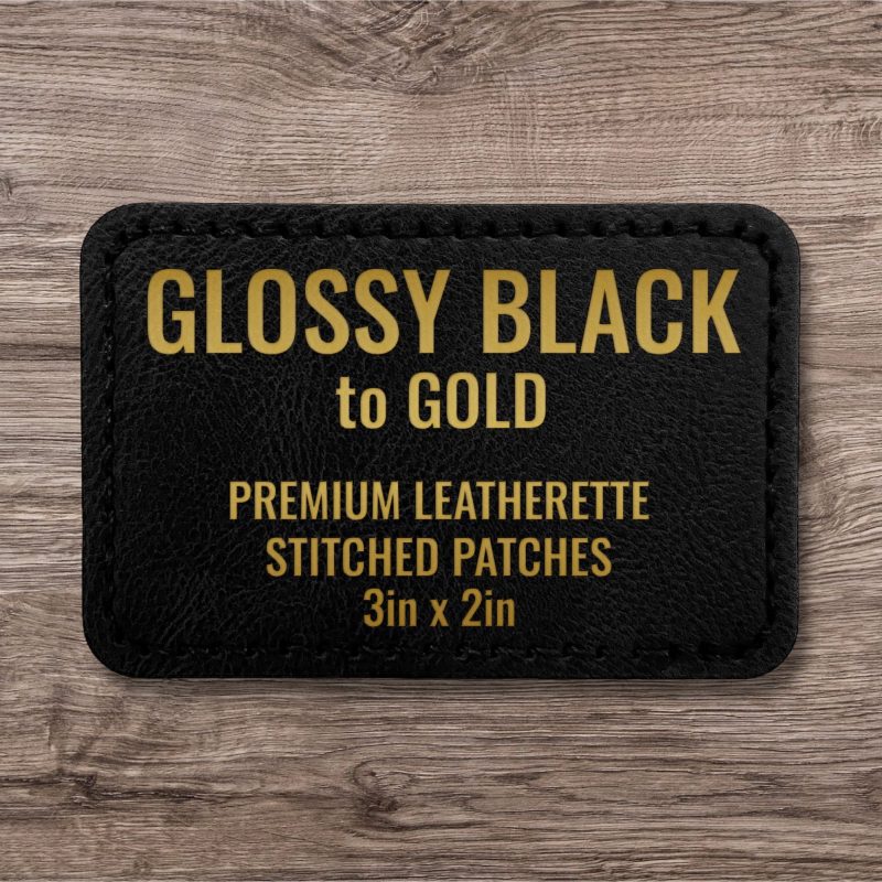 Glossy Black / Gold Premium Leatherette™ Stitched Patches - #LoneStar Adhesive#