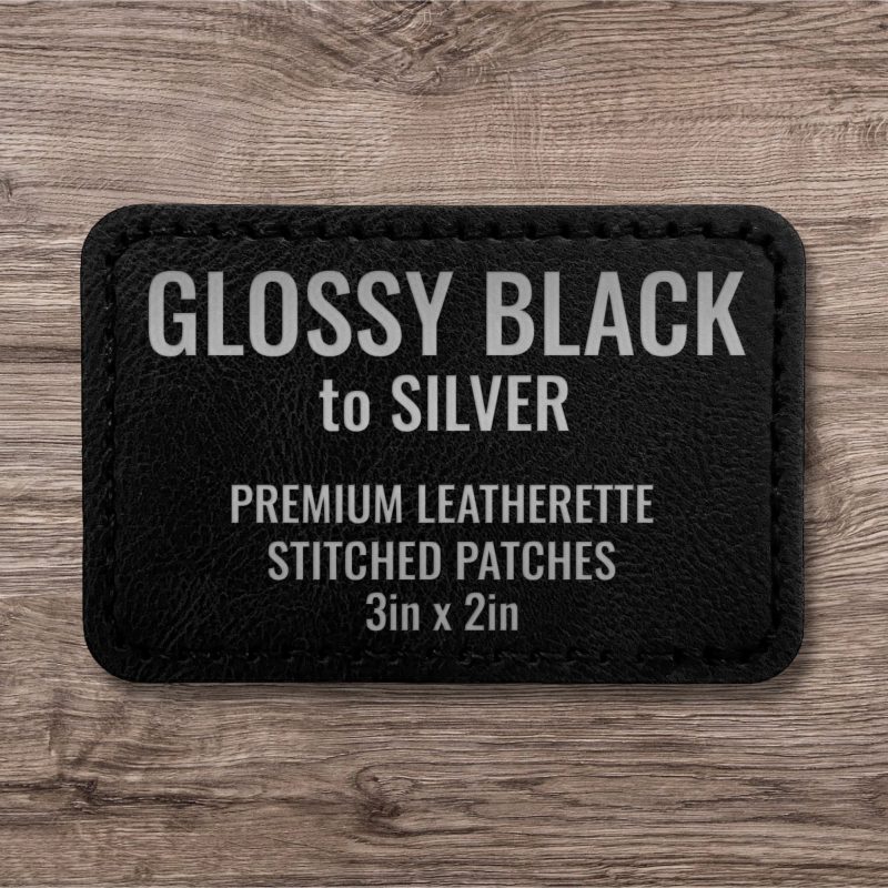 Glossy Black / Silver Premium Leatherette™ Stitched Patches - #LoneStar Adhesive#