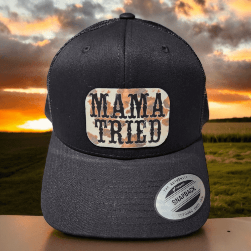 mama tried cow print leather patch hat 194556