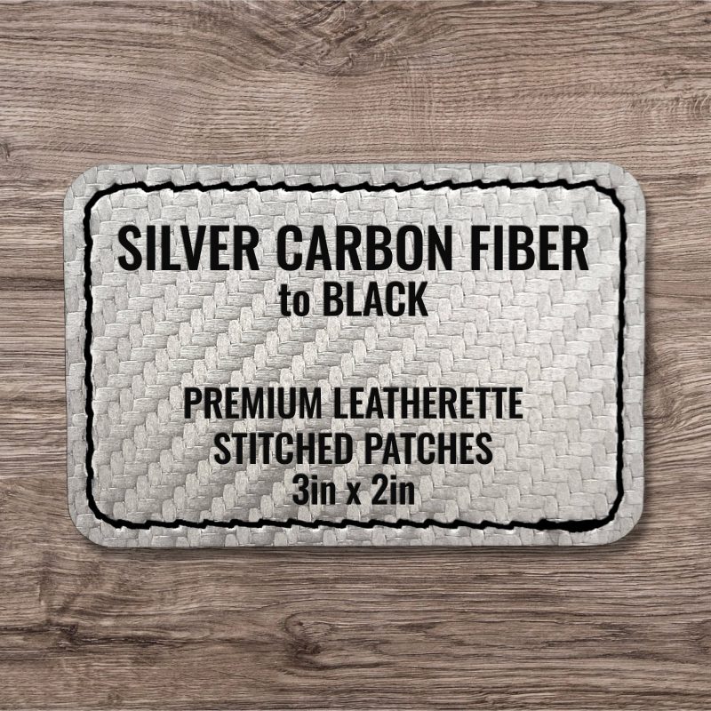 Silver Carbon Fiber / Black Premium Leatherette™ Stitched Patches - #LoneStar Adhesive#