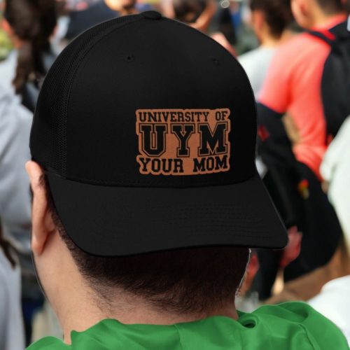 uym university of your mom leather patch trucker hat 701785